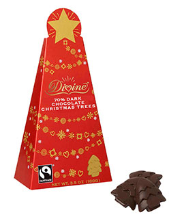 Image of 70% Dark Chocolate Christmas Trees in Christmas Tree Box Packaging