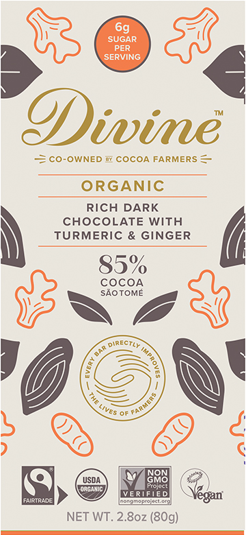Image of 85% Dark Chocolate With Turmeric & Ginger Organic Packaging