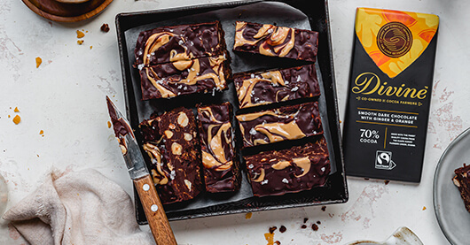 Chocolate Crunch Conflake Bars recipe using the dark chocolate Divine Bar with Orange and Ginger