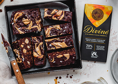 Chocolate Crunch Conflake Bars recipe using the dark chocolate Divine Bar with Orange and Ginger