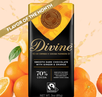 70% Dark Chocolate with Ginger and Orange Divine Bar